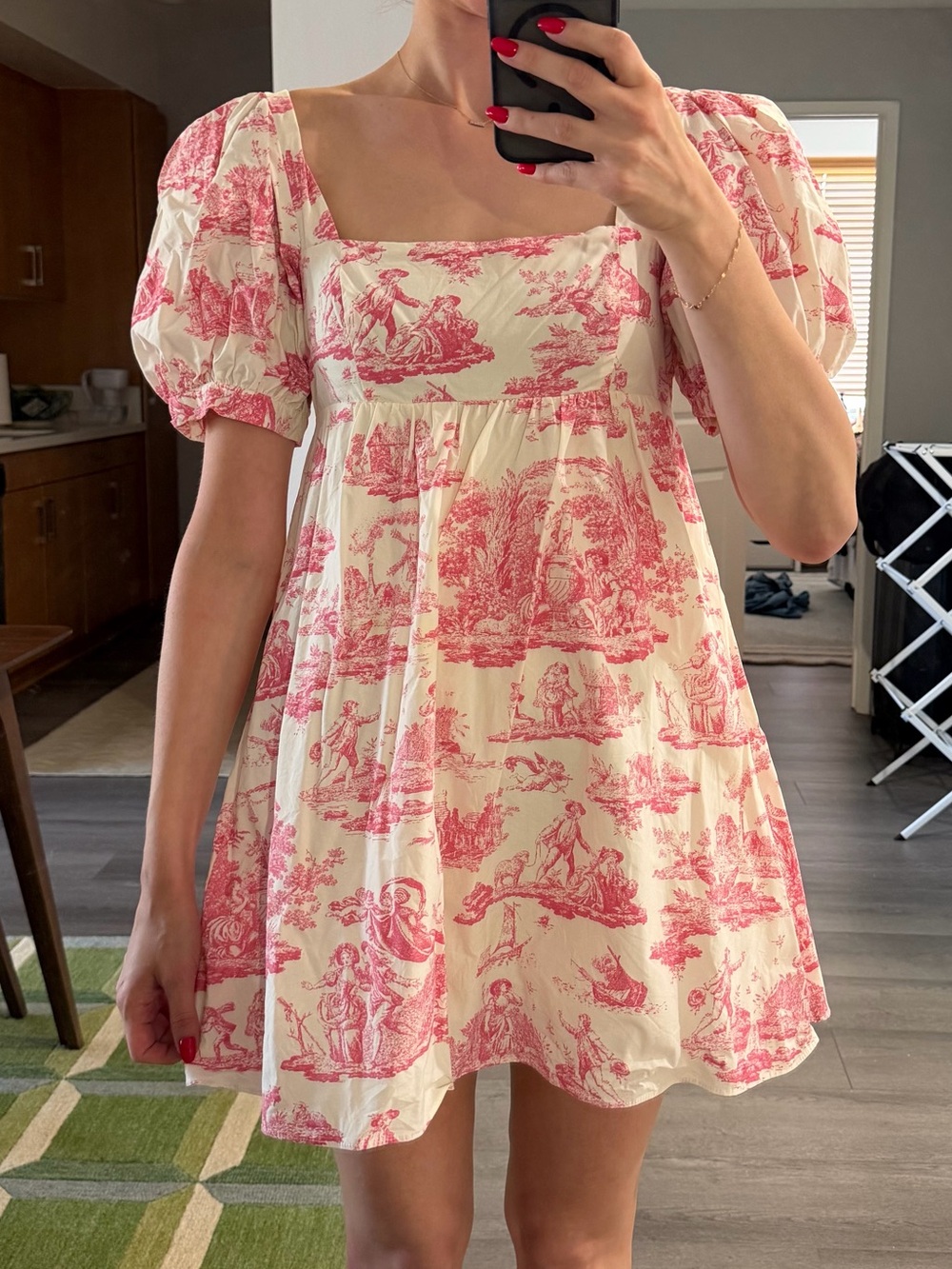 Laura Ashley Cream Mini Dress with Pink Toile Print